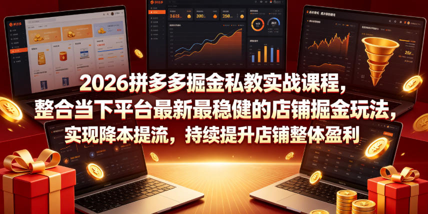 2026拼多多掘金私教实战课程,整合当下平台最新最稳健的店铺掘金玩法,实现降本提流,持续提升店铺整体盈利-云讯网创