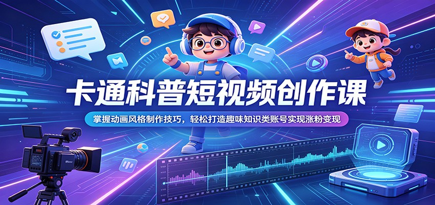 卡通科普短视频创作课:掌握动画风格制作技巧,轻松打造趣味知识类账号实现涨粉变现-云讯网创