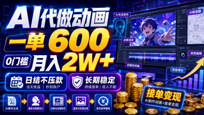 AI代做动画,一单600,0门槛月入2W+,日结不压款,长期稳定【揭秘】-云讯网创