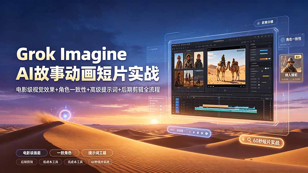 Grok Imagine AI故事动画短片实战：电影级视觉效果+角色一致性+高级提示词+后期剪辑全流程-云讯网创