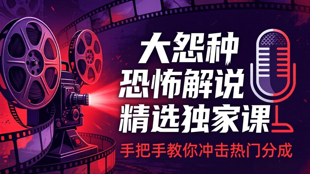 大怨种恐怖解说精选独家课：电影下载+文案配音+片头封面，手把手教你冲击热门分成-云讯网创
