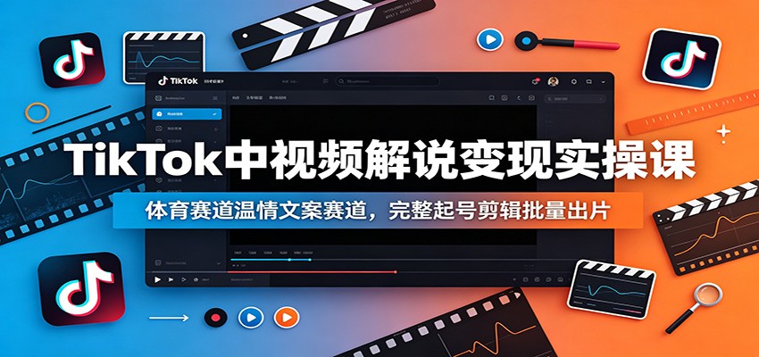 TikTok中视频解说变现实操课：体育赛道温情文案赛道，完整起号剪辑批量出片-云讯网创
