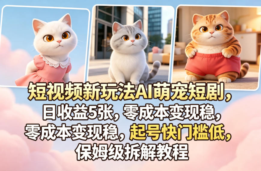 短视频新玩法AI萌宠短剧，日收益5张，零成本变现稳，起号快门槛低，保姆级拆解教程-云讯网创