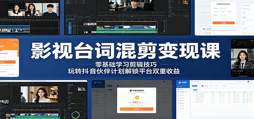 影视台词混剪变现课：零基础学习剪辑技巧，玩转抖音伙伴计划解锁平台双重收益-云讯网创