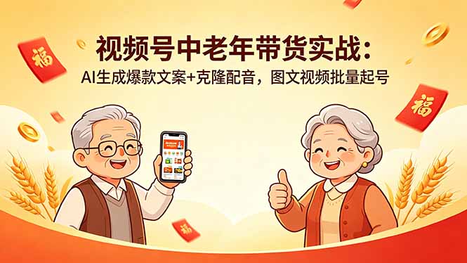 视频号中老年带货实战：AI生成爆款文案+克隆配音，图文视频批量起号-云讯网创