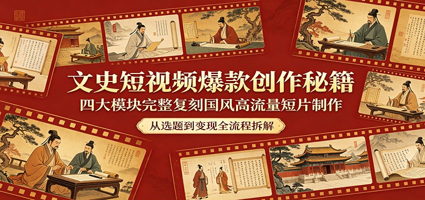 文史短视频爆款创作秘籍：四大模块完整复刻国风高流量短片制作-云讯网创
