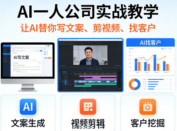 AI一人公司实战教学，让AI替你写文案、剪视频、找客户-云讯网创