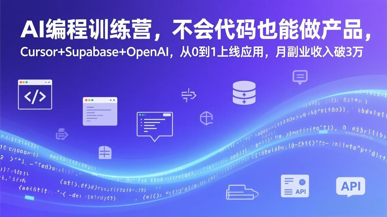 AI编程训练营，不会代码也能做产品，Cursor+Supabase+OpenAI，从0到1上线应用，月副业收入破3万-云讯网创