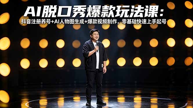 AI脱口秀爆款玩法课：抖音注册养号+AI人物图生成+爆款视频制作，零基础快速上手起号-云讯网创