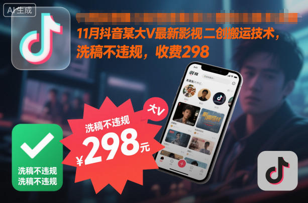 11月抖音某大V最新影视二创搬运技术，洗稿不违规，收费298-云讯网创