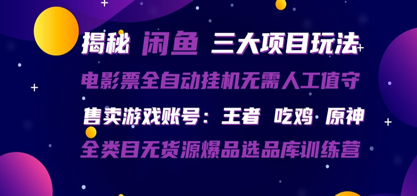 闲鱼三种玩法 全自动电影票 售卖游戏账号 爆品选品库训练营-云讯网创