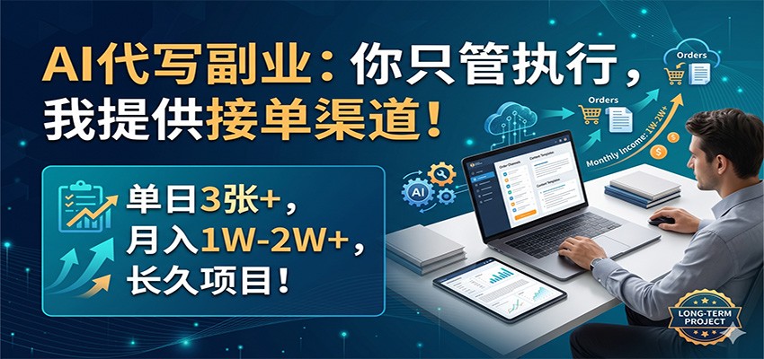 AI代写副业：你只管执行，我提供接单渠道！单日3张+，月入1W-2W+，长久项目-云讯网创