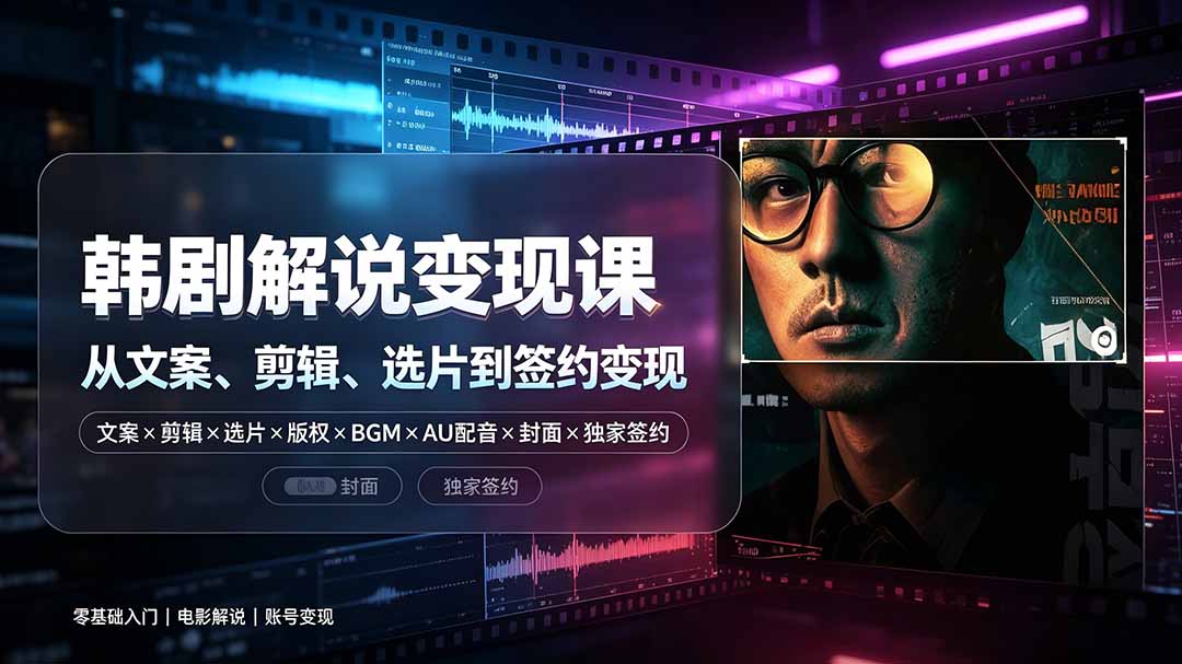 抖音270W粉丝博主亲授韩剧解说课:文案×剪辑×选片×版权×BGM×AU配音×封面×独家签约,零基础到变现-云讯网创