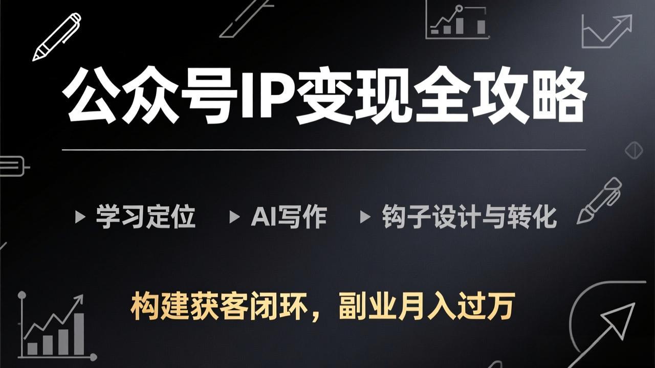 公众号IP变现全攻略-更新，学习定位、AI写作、钩子设计与转化，构建获客闭环，副业月入过万-云讯网创