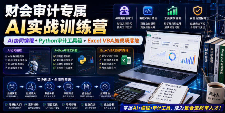 财会审计专属AI实战训练营｜AI协同编程+Python审计工具箱+Excel VBA加载项落地-云讯网创