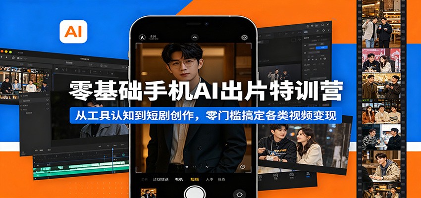 零基础手机AI出片特训营：从工具认知到短剧创作，零门槛搞定各类视频变现-云讯网创