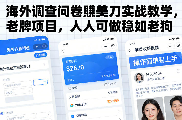 海外调查问卷賺美刀实战教学，老牌项目，人人可做稳如老狗-云讯网创