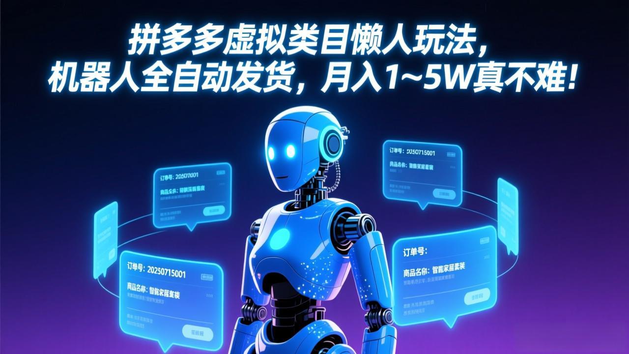 拼多多虚拟类目懒人玩法，机器人全自动发货，月入 1-5W 真不难！-云讯网创
