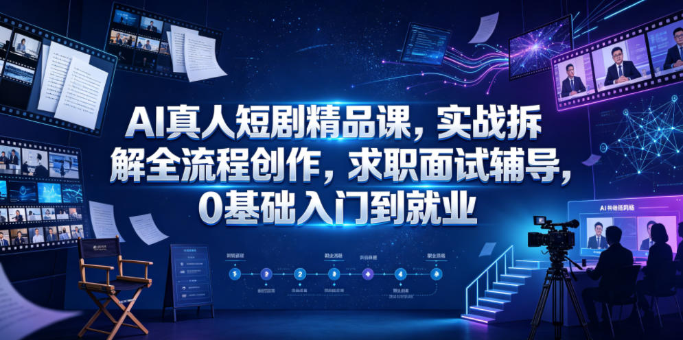 AI真人短剧精品课，实战拆解全流程创作，求职面试辅导，0基础入门到就业-云讯网创