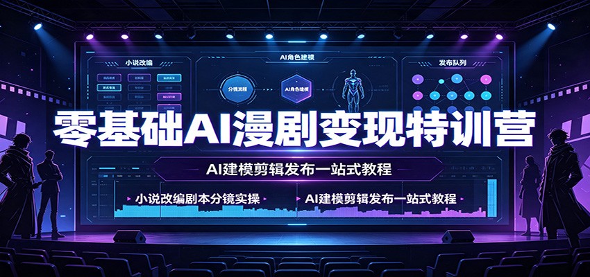 零基础AI漫剧变现特训营：小说改编剧本分镜实操，AI建模剪辑发布一站式教程-云讯网创