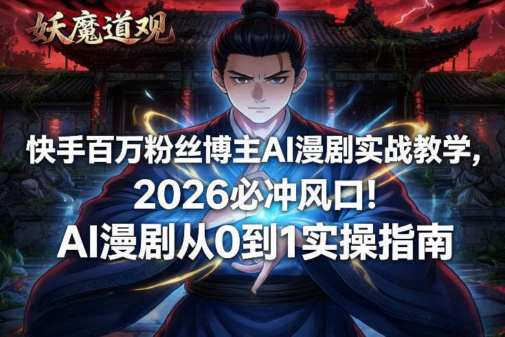 快手百万粉丝博主AI漫剧实战教学，2026必冲风口！AI漫剧从0到1实操指南-云讯网创