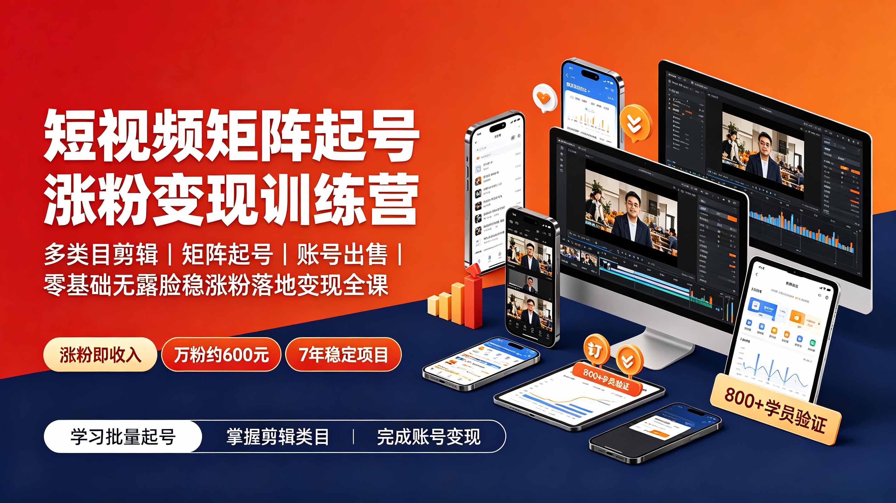 短视频矩阵起号涨粉变现训练营｜多类目剪辑·矩阵起号·账号出售，0基础无露脸稳涨粉落地变现全课-更新-云讯网创