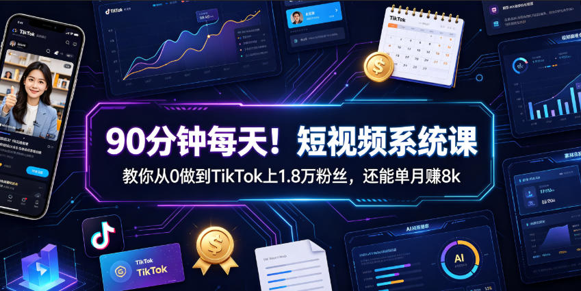 90分钟每天！短视频系统课教你从0做到TikTok上1.8万粉丝，还能单月賺8k【原创双语字幕】-云讯网创