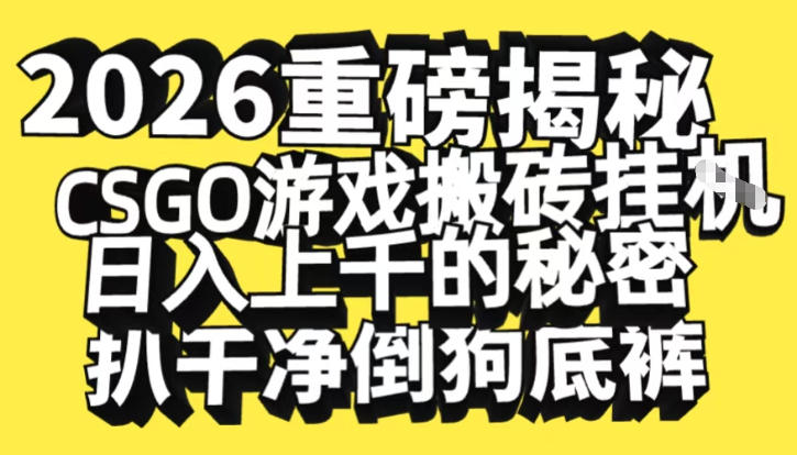 2026开年重磅解密，CSGO游戏搬砖挂G日入1k+的秘密，把倒狗的底裤扒干【揭秘】-云讯网创