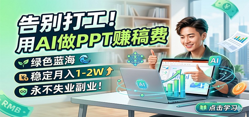 告别打工！用AI做PPT赚稿费，绿色蓝海，稳定月入1-2W，永不失业副业！-云讯网创