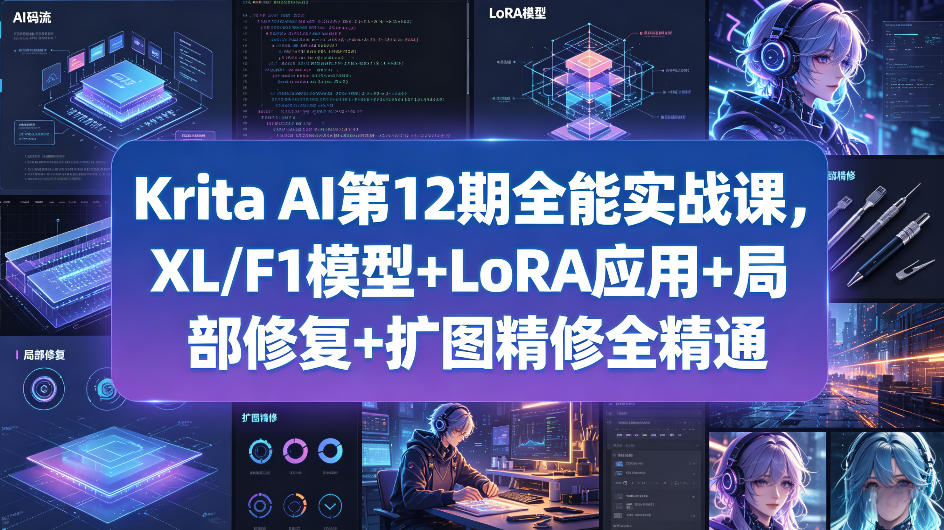 Krita AI第12期全能实战课，XL/F1模型+LoRA应用+局部修复+扩图精修全精通-云讯网创