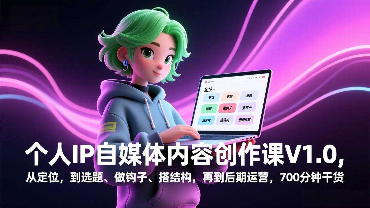 个人IP自媒体内容创作课V1.0，从定位，到选题、做钩子、搭结构，再到后期运营，700分钟干货-云讯网创