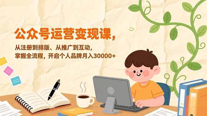 公众号运营变现课，从注册到排版、从推广到互动，掌握全流程，开启个人品牌月入30000+-云讯网创
