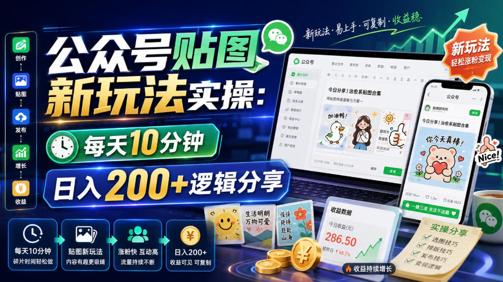 公众号贴图新玩法实操，每天10分钟，日入200+逻辑分享-云讯网创
