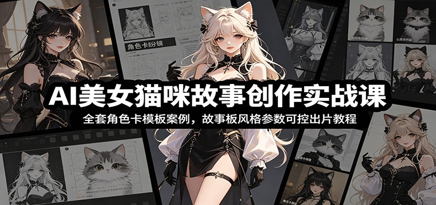 AI美女猫咪故事创作实战课：全套角色卡模板案例，故事板风格参数可控出片教程-云讯网创
