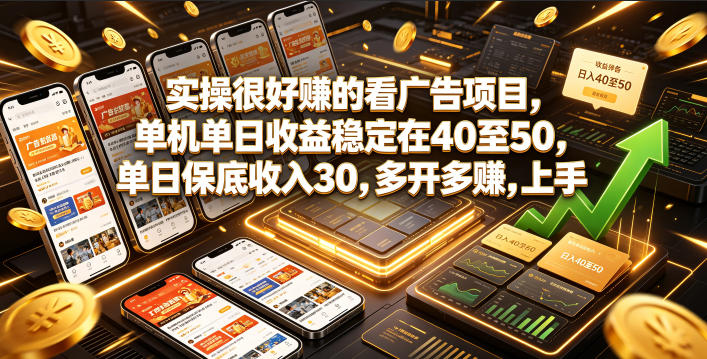 实操很好賺的看广告项目，单机单日收益稳定在40至50，单日保底收入30，多开多賺，上手就能变现【揭秘】-云讯网创