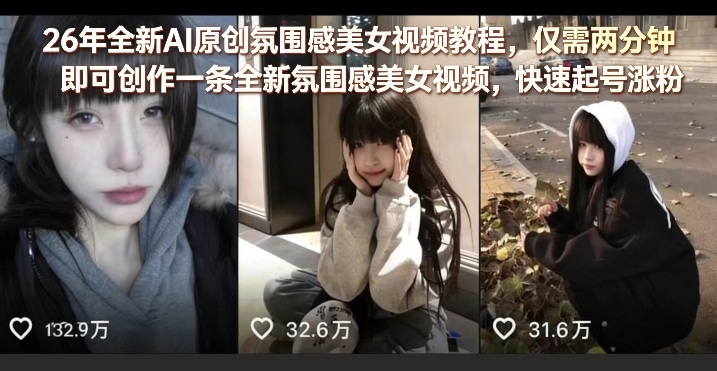 26年全新AI原创氛围感美女视频教程，仅需两分钟即可创作一条全新氛围感美女视频，快速起号涨粉-云讯网创