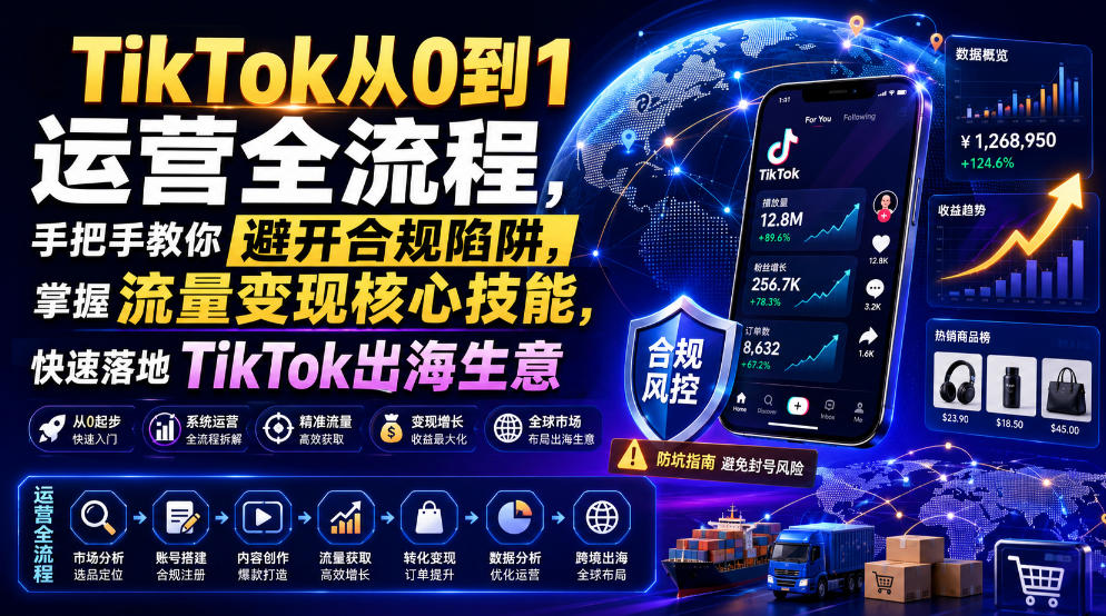 TikTok从0到1运营全流程,手把手教你避开合规陷阱,掌握流量变现核心技能,快速落地TikTok出海生意(更新7月)-云讯网创
