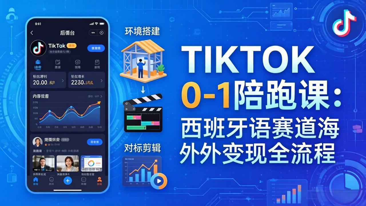 TIKTOK 0-1 陪跑课：从环境搭建到刷对标剪辑，西班牙语赛道海外变现全流程-云讯网创