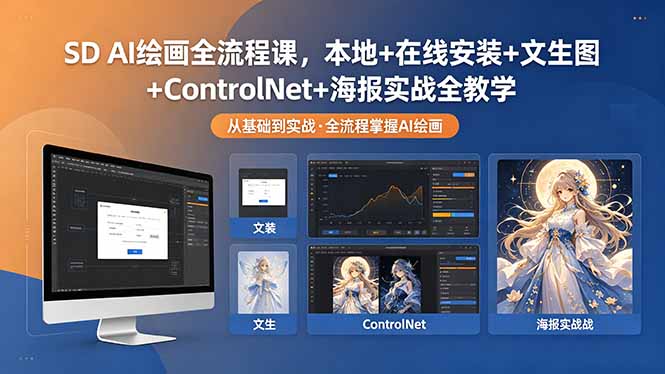 SD AI绘画全流程课,本地+在线安装+文生图+ControlNet+海报实战全教学-云讯网创