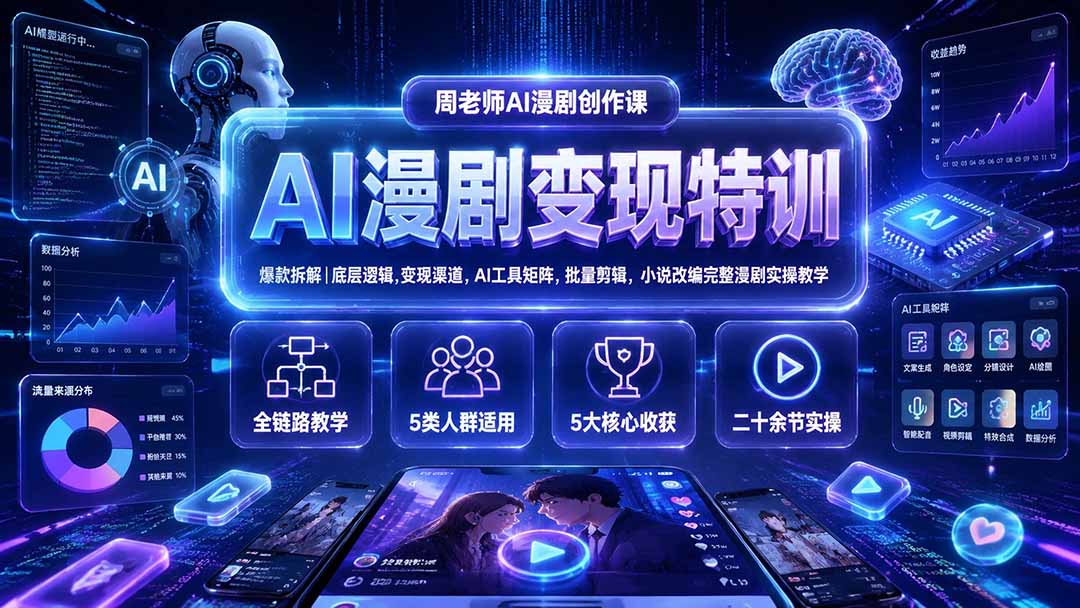 AI漫剧变现特训★爆款拆解｜底层逻辑，变现渠道，AI工具矩阵，批量剪辑，小说改编完整漫剧实操教学-云讯网创