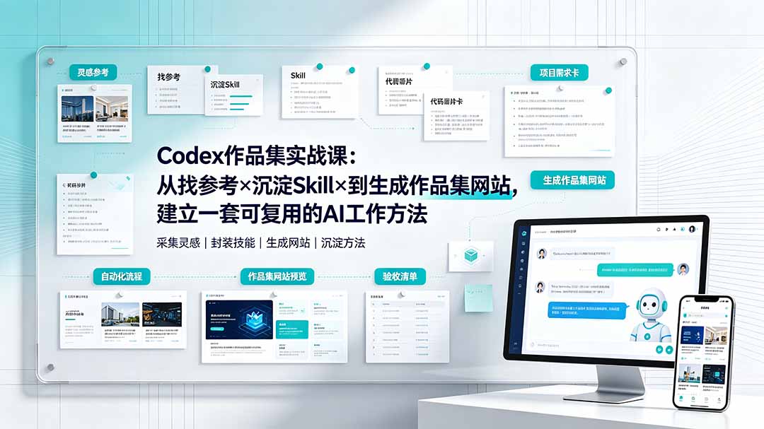 Codex作品集实战课：从找参考×沉淀Skill×到生成作品集网站，建立一套可复用的AI工作方法-云讯网创