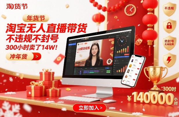 淘宝无人直播带货，不违规不封号，不需要发视频，300小时卖了14W！冲年货节【揭秘】-云讯网创