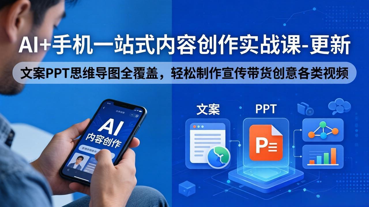 AI+手机一站式内容创作实战课-更新，文案PPT思维导图全覆盖，轻松制作宣传带货创意各类视频-云讯网创