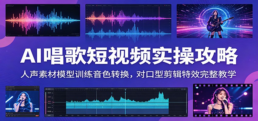 AI唱歌短视频实操攻略：人声素材模型训练音色转换，对口型剪辑特效完整教学-云讯网创