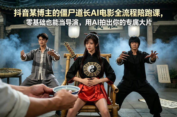 抖音某博主的僵尸道长AI电影全流程陪跑课，零基础也能当导演，用AI拍出你的专属大片-云讯网创