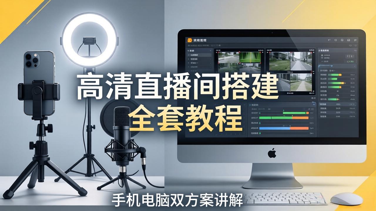 高清直播间搭建全套教程，手机电脑双方案讲解，设备选型调试多机位实操教学-云讯网创