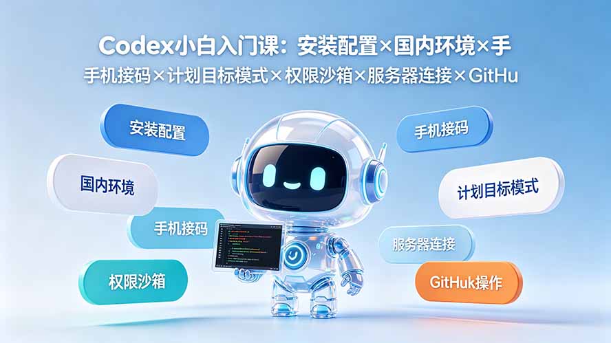 Codex小白入门课:安装配置×国内环境×手机接码×计划目标模式×权限沙箱×服务器连接×GitHub操作-云讯网创