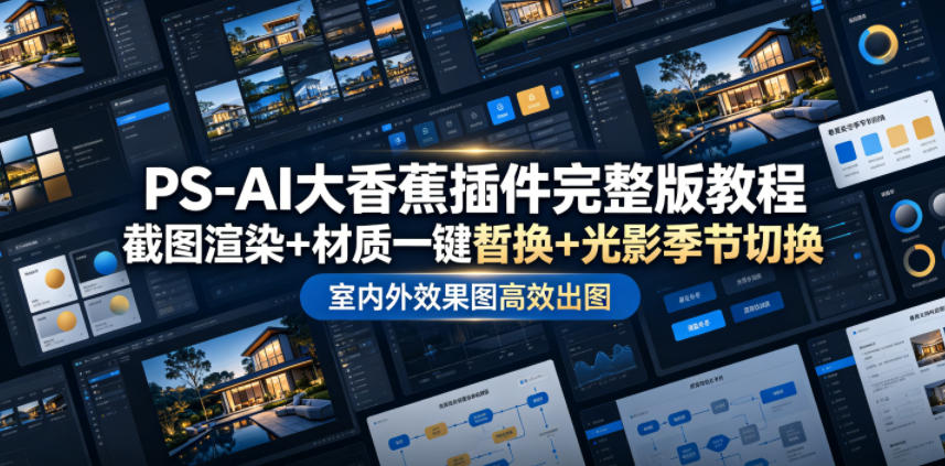 PS-AI大香蕉插件完整版教程，截图渲染+材质一键替换+光影季节切换，室内外效果图高效出图高阶课程-云讯网创