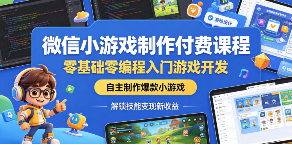 微信小游戏制作付费课程，零基础零编程入门游戏开发，自主制作爆款小游戏，解锁技能变现新收益-云讯网创