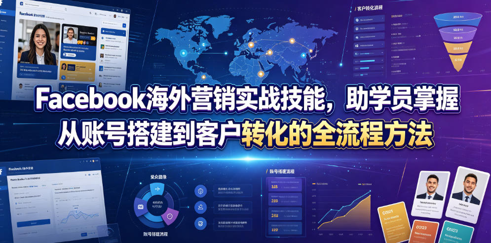 Facebook海外营销实战技能，助学员掌握从账号搭建到客户转化的全流程方法-云讯网创